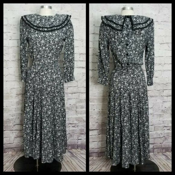 VTG 80s Nancy Johnson Black White Floral Print - Picture 1 of 9